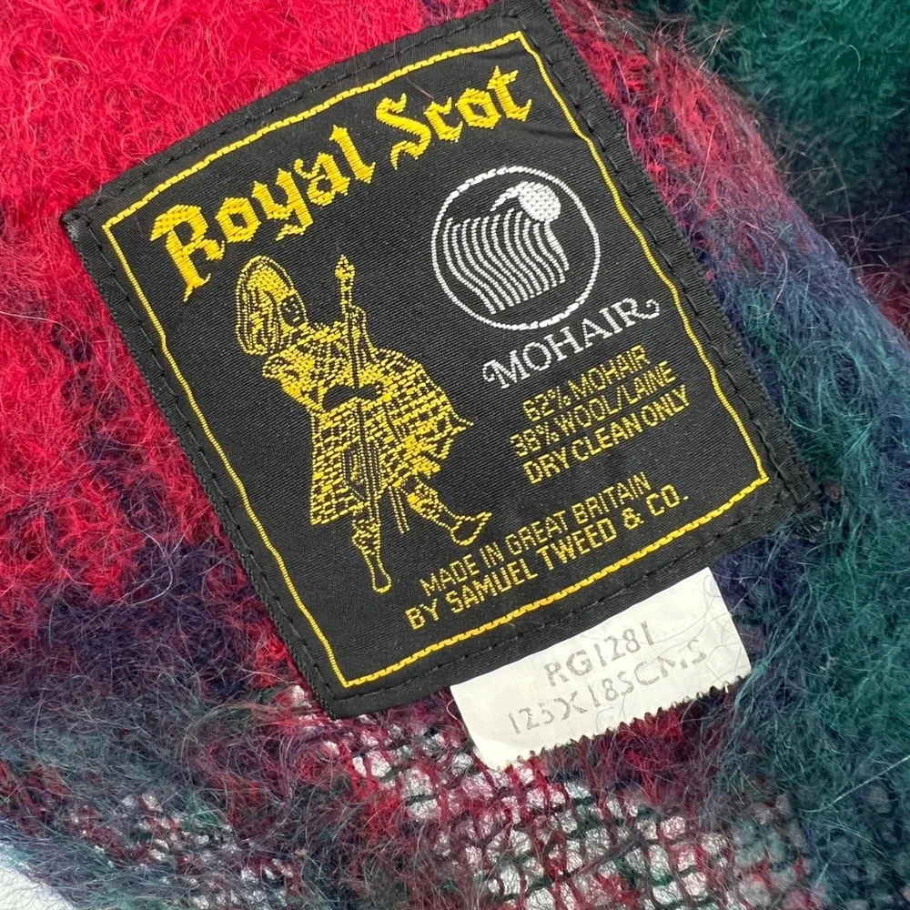 Vintage Mohair Throw Blanket Royal Scot Red & Green Plaid Tartan Outlander 70s